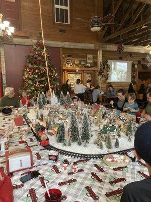 Christmas Village with a REAL model train going around