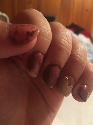 All of this damage happened within hours of getting my nails done.