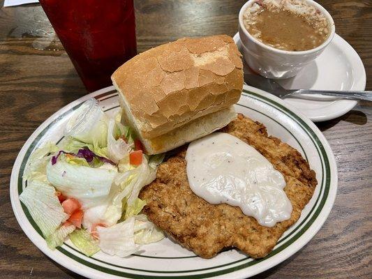 Today's plate lunch, Chicken Fried Steak with two sides.