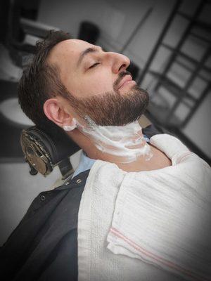 Beard trim with straight razor neck shave