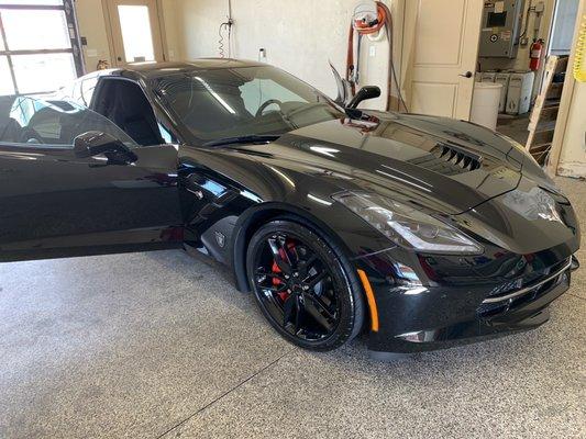 C7 Corvette in the process of a carpet shampoo