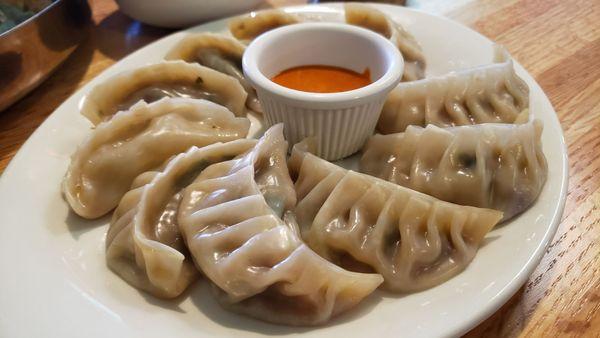 Veg momo ($13), vegan by default. Tasty.