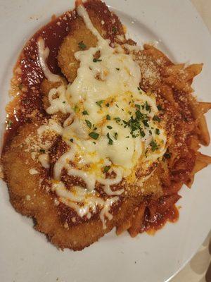 Veal Parmesan with penne