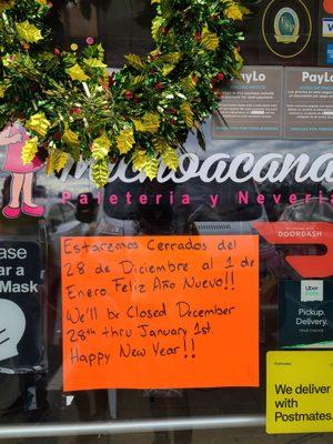 Closed till January 1st