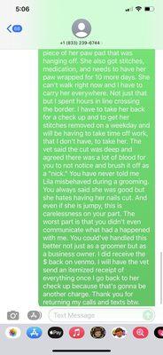 The long text I sent her bc she never answered my calls. I never received a reply.