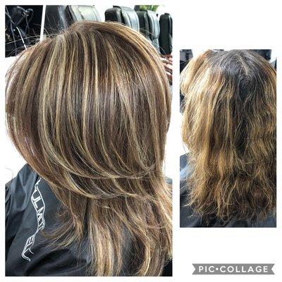 Before and After  Brown with Blonde Highlights