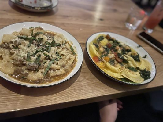 Bolognese and shrimp ravioli