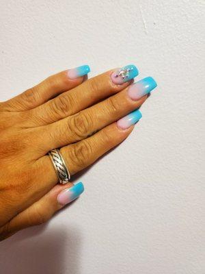 Ombre nail set with bling, my fault on cuticles bad habit of picking.