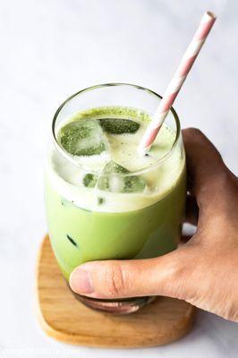 Iced Matcha Latte with creamy matcha and chilled milk, a fresh and cooling treat from Maison Valentine.