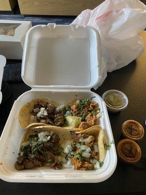 2 carne asada tacos and two pollo!