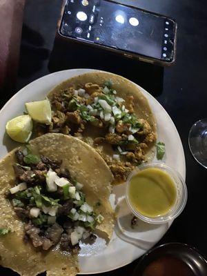 Street tacos-- Asada and grilled chicken.