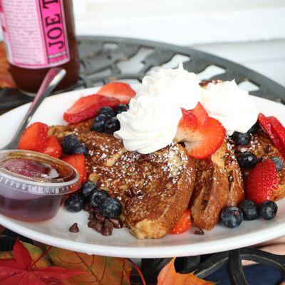 French Toast with strawberries, blueberries, and maple syrup!!