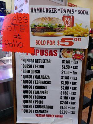 Pupusas Menu