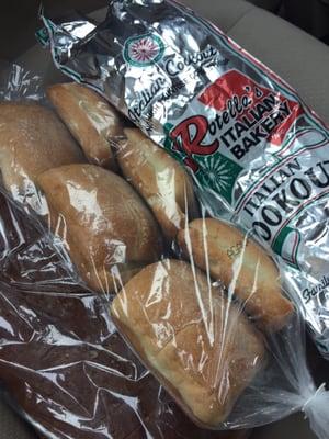 Wheat berry loaf, ciabatta buns, Italian cookout loaf.