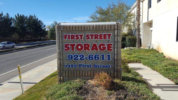 First Street Storage Road Entrance Sign