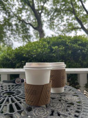 A delicious Chai latte and hot chocolate on the porch of the Antler Inn