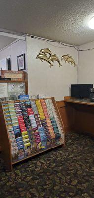 Inside the Lobby - Lots of travel literature and meager accommodations