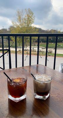 Winter drinks , maple old fashioned and gingerbread White Russian