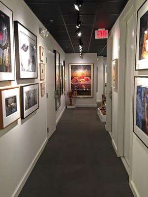 One of several hallways featuring a selection of two-dimensional works.