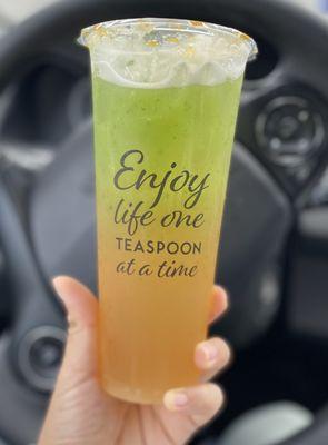 Lychee black tea topped with cucumber juice