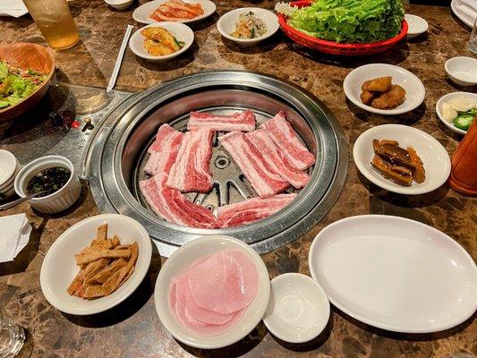 Pork belly and banchan fixings