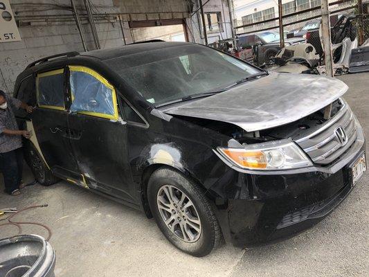 Body work almost done.  New door skins installed on the doors.  Removed all the paint off of the hood.