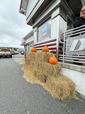 Outside with Halloween decorations