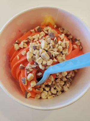 Mango and watermelon ...non dairy  with almonds on top!!! Yum!