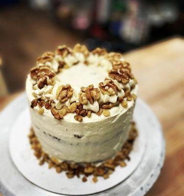 Sugar free Carrot Cake. Sugar free cream cheese frosting. Walnut garnish