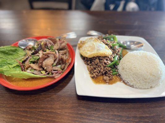 Yum Nam Tok and Khao Kra Pao