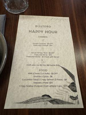 Happy hour menu - September 2024