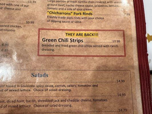 I think they meant green chile strips... 4/16/2024