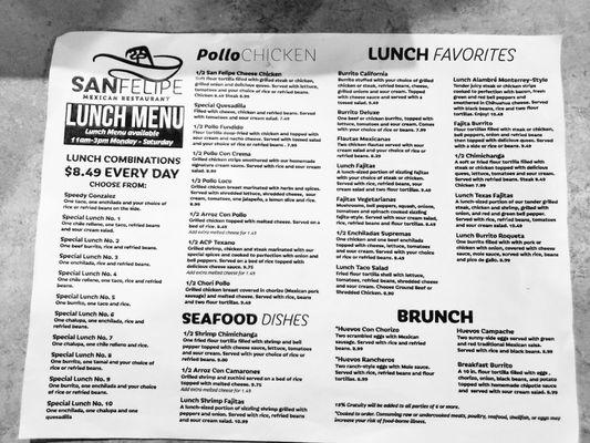 Lunch menu