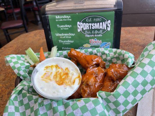 Buffalo mild wings with blue cheese.