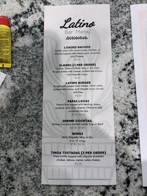 Bar Menu (available for take out also)