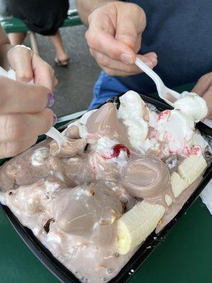 Banana split boat (get hard ice cream).