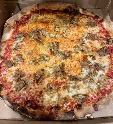 Large cheese pizza with eggplant