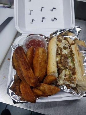 6" Philly with Potato Wedges