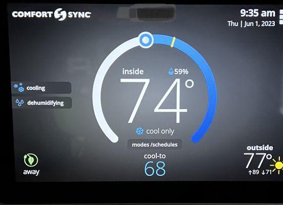 Set at 68 and get 74F. Often does this overnight while trying to sleep.