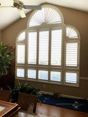 White Painted Cafe Shutters for Arched Window