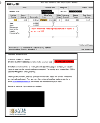 My current usage as notified by the company and my second bill, showing the date where my usage was started.