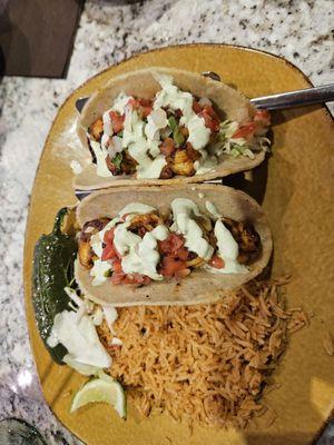 Chipotle Shrimp Tacos with rice