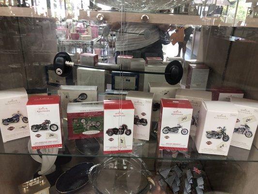 Tons of Hallmark motorcycle ornaments.