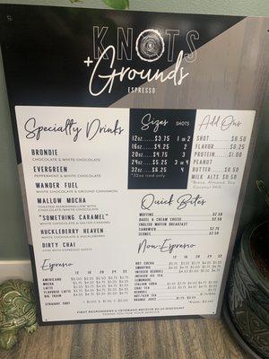 Old menu (drinks are still available, but some of these food options have changed)