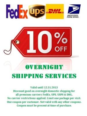 Holiday Campaign: 10% off Overnight Shipping.