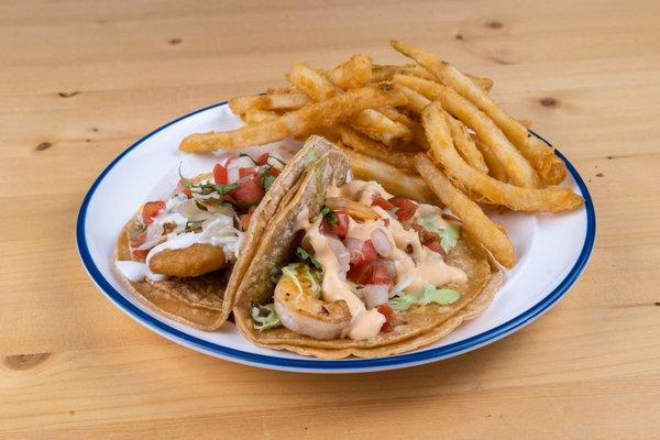 Fish Taco & Shrimp Taco with Fries