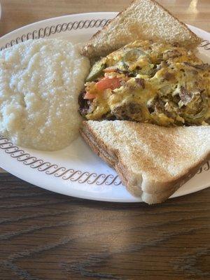 Cheesesteak Omelette (added tomatoe and jalapenos)