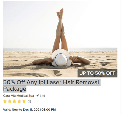 50% OFF Any IPL Laser Hair Removal Package - ONLY 2 days left to buy!