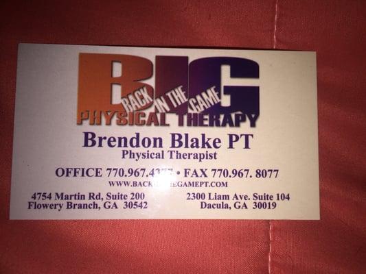 Contact Info for   "Back In The Game Physical Therapy"