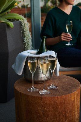 champagne on the patio.